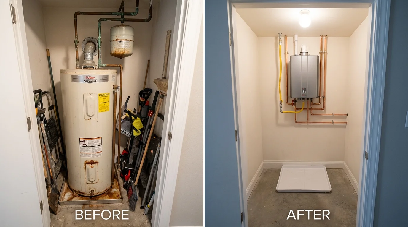 Tank water heater versus wall-mounted tankless unit comparison for Conyers, GA homeowners